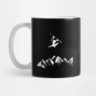 Snowboarding White Abstract Snow Boarder On Black Mug